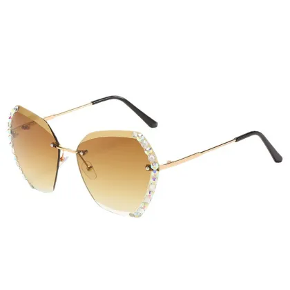 2024 Hot Selling Vintage Diamond Rimless Metal Sunglasses for Women