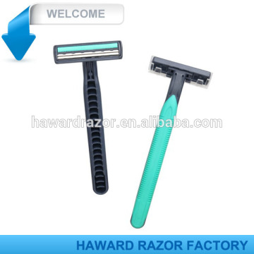 twin blade with lubricant strip , rubber handle razor & blade