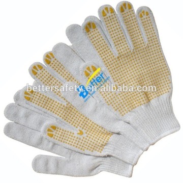 10 Guage Bleach T/C Construction Gloves Yellow PVC Palm Dots