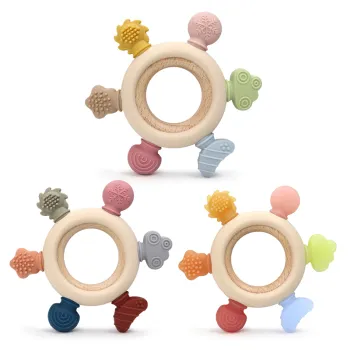 Wooden Wholesale Cartoon Silicone Teether BPA-Free for Babies 0-6 Months