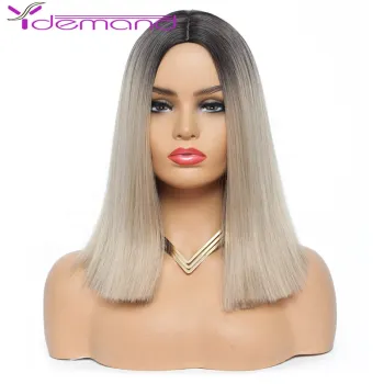 Y Demand Wholesale Synthetic Wigs Short Ombre Blue Pink Purple Straight Hairs Middle Part 14inches Daily Wig White black Womens