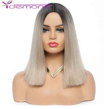 Y Demand Wholesale Synthetic Wigs Short Ombre Blue Pink Purple Straight Hairs Middle Part 14inches Daily Wig White black Womens