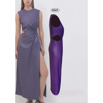 Thigh-high Side Slit Faux Leather Midi Waist Dress