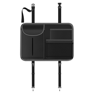 Car Seat Back Leather Storage Bag with Multifunction Phone Pocket, Card Holder, and Drink Rack