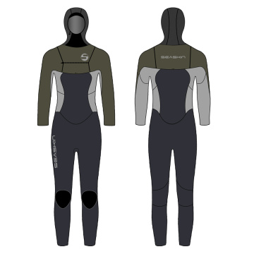 Người phụ nữ trên bờ biển mũ trùm đầu có khóa 7mm WetSuit