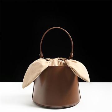 Knotted Bunny Ears Fashionable Bucket Bag with Cowhide