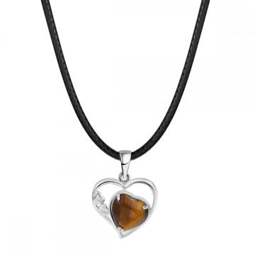 Tigers Eye Love Heart Birthstone Pendant Gemstone Necklaces for Women