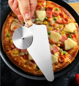 2 in 1 Baking Pizza Slicer Tools Stainless Steel Double Roller Wheel Knife Pizza Cutter