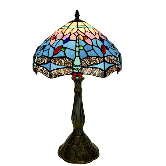 Vintage-Style Tiffany Hand-Welded Dragonfly Table Lamp with Stained Glass