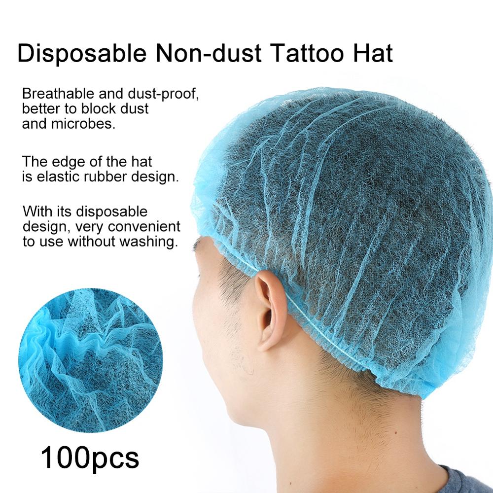 100pcs Disposable Women Men Eyebrow Tattoo Anti Dust Sterile Hat Pleated Elastic Mesh Shape Non-woven Bath Hat Makeup Supplies