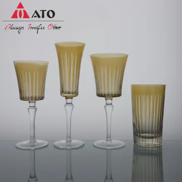 Vertical Ribbed Crystal Wine Glass Amber Glasses goblets