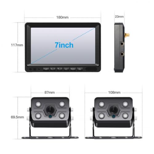Wireless 7 inch Truck Rear Reversing Camera System Support 2 Cameras with Loop Recording