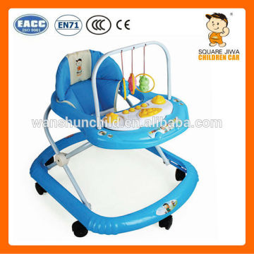 low price plastic baby walker blue 801A with 7 small black wheels and toy