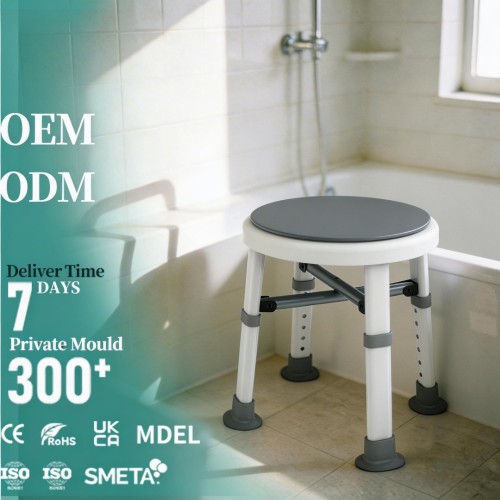 Taburete de baño ajustable con doble refuerzo para una ducha segura