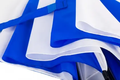 Blue and white golf umbrella