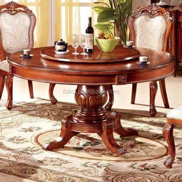 Solid Wood Classic Round Rotating Dining Table Set with 6 Chairs - M320