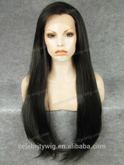 silky straight hair natural black lace front wig synthetic wig