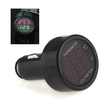 2-in-1 Red LED Car Cigarette Lighter Digital Voltmeter Thermometer for 12/24V Vehicles