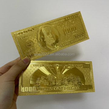 24 -karatowa folia Złota Plana banknoty o wartości 1000 dolarów Hurtowe: Plastikowe rachunki za pieniądze w USD