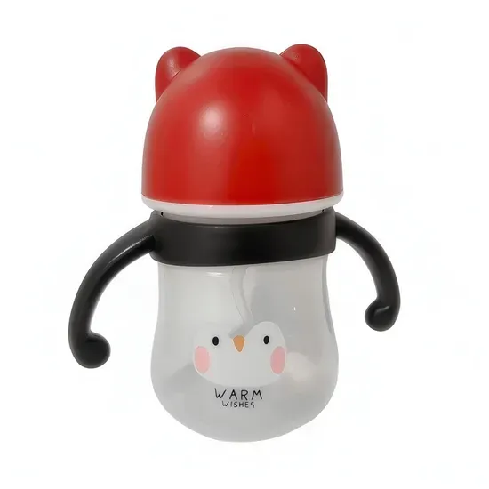 OEM Cartoon Bear Design Baby Bottle with Wide Mouth and Silicone Nipple