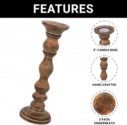 Farmhouse Wooden Candle Holders Pillar Mango Wood Candle Stand