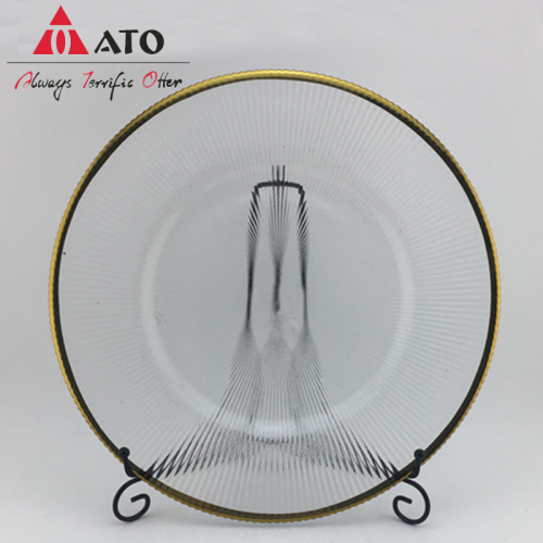 Kitchen Tabletop glass charger plate with gold rim