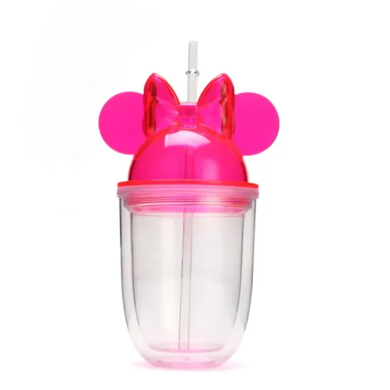Double-Layer Mickey Ears Ice Cup Tumbler with Straw