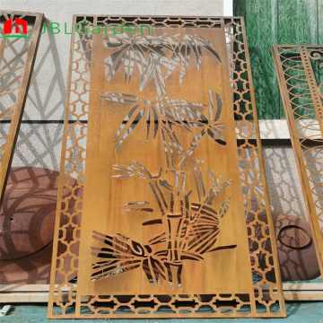 Decorative laser cut Corten room divider for garden