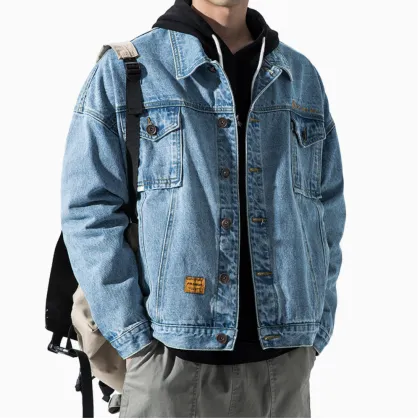 High Quality Loose Fashion Black Denim Jacket for Men