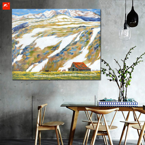 Snow Mountain Wall Picture Cartoon Countryside Canvas Print