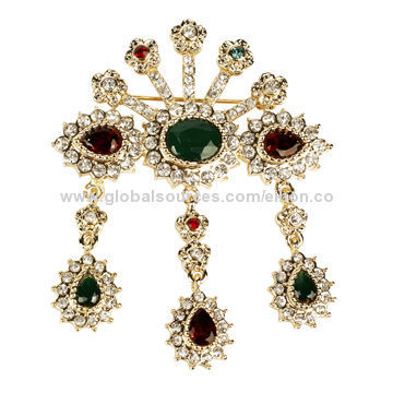 Fashionable Gold Brooch with Crystal and Green Rhinestone, Various Colors are Available