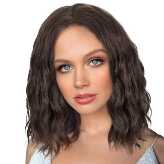 Wholesale High Quality Short Bob Cut Body Wave Brown Small Part Lace Extensions Dropshipping Heat Resistant Synthetic Hair Wigs