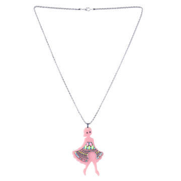Pretty Girl Pendant Necklace, Large Acrylic, Multicolored Available, Low MOQ of 24 Units
