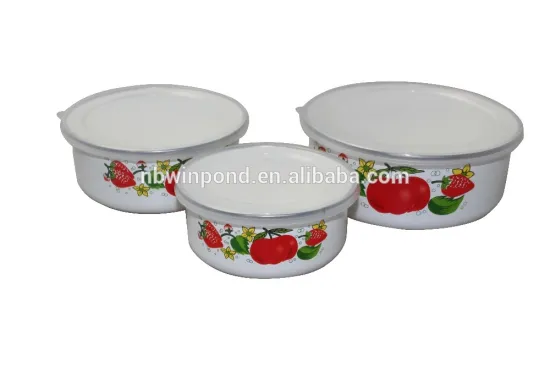 eco-friendly custom metal bowl set with pp lid, good quality enamel large metal bowl