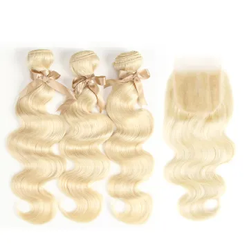 Rebecca wholesale 10A 613 Blonde Bundles Brazilian Body Wave Remy virgin Human Hair machine double weft human hair extension