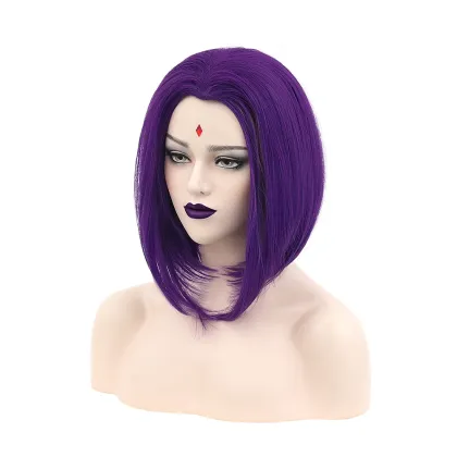 Ainizi Purple Bob Middle Part Raven Cosplay Wig for Halloween