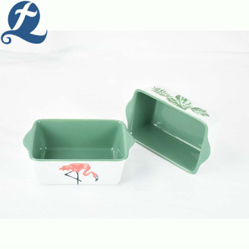 Hot sale fashion decal binaural ceramic bread bakeware