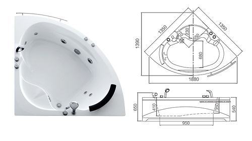 1.35m Small Corner Hydro Massage SPA Bath Whirlpool Hot Tub