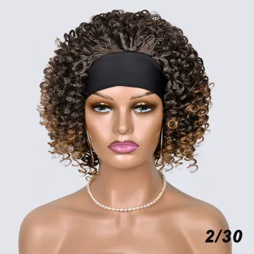 Cheap synthetic wig natural color High Temperature fiber hair kinky curly short synthetic wig headband wigs for black women