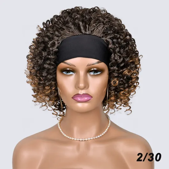 Cheap synthetic wig natural color High Temperature fiber hair kinky curly short synthetic wig headband wigs for black women