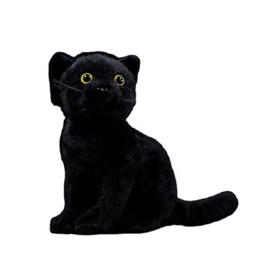 Lifelike Soft Black Sitting Cat Plush Toy - Real Life Cats Stuffed Animal for Kids