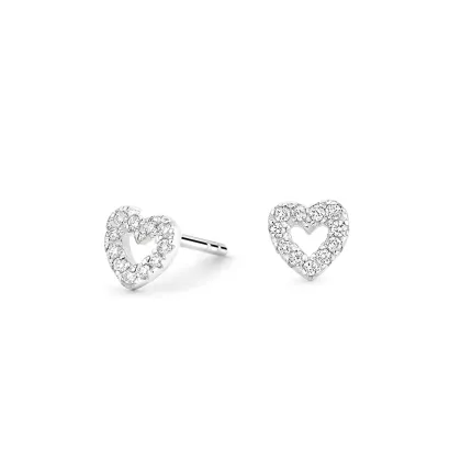 14K White gold Heart studs earrings