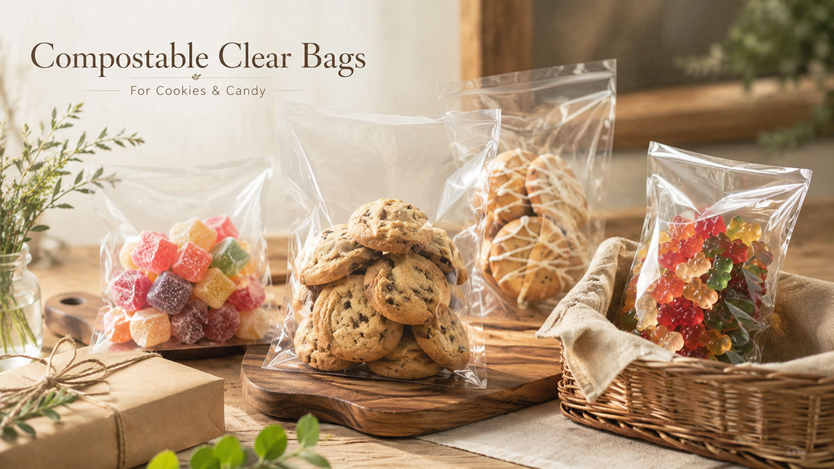 Compostable clear bags for cookies and candy