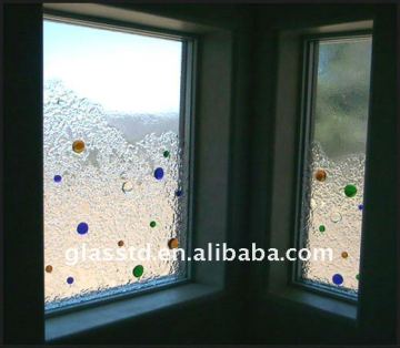 opqua fused window glass with colorful bubble