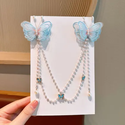 Princess Embroidery Butterfly Hairpin Pair for Sweet Girls