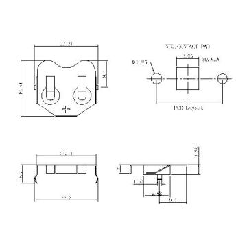 CR2032 Porte-traits de batterie métallique