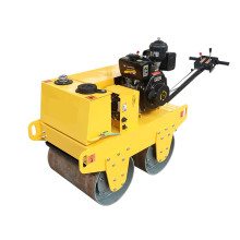 Double drum vibrating road roller for trench construction