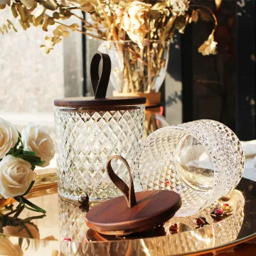 Acacia Wooden Cover Glass Bottle Household Coffee Storage Tank Tea Can Kitchen Jars For Spices Nuts Diamond Storage Glass Box