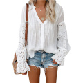 Womens V Neck Lace Crochet Shirts