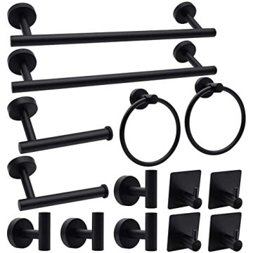 Accessorio per bagno montato a parete in acciaio inossidabile nero opaco con rack di asciugamani